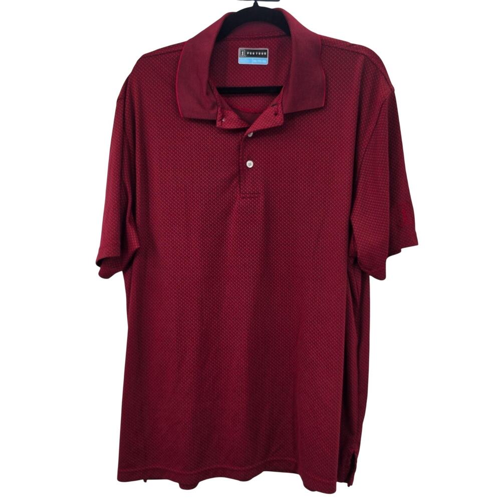 PGA Tour Polo Shirt Men 2XL Red Geometric Knit Golf Performance Short Sleeve APG